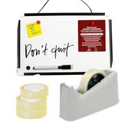 AIBULO Combo Set - 1 White Tape Dispenser with Tape + 3 Extra Cello Tape Rolls 24mm x 40mm + 1 A4 Mini Whiteboard with Pen - Office, School, Home & Gift Wrapping Essentials