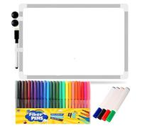 AIBULO Combo Set - 10 Black Dry Wipe Markers + 4 Assorted Colour Whiteboard Pens + A3 Double-Sided Magnetic Whiteboard - Non-Toxic Erasable Markers with Reversible Writing Board