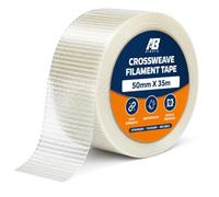 AIBULO Crossweave Reinforced Tape - 50mm x 35m Transparent Bi-Directional Fiberglass Reinforced Heavy Duty Tape for Packing, Shipping, Sealing & Cricket Bat Protection