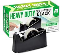 Aibulo Heavy Duty Tape Dispenser with Clear Tape Roll & Extra Spindle - Weighted Non-Slip Desktop Sellotape Dispenser, One-Hand Use for Packing, Office, Home & Parcel Tape (Black)
