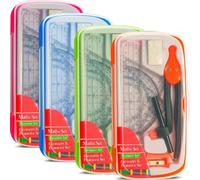 AIBULO Maths Geometry Set - 8-Piece Set with Clear Pencil Case| Pack of 10 | Compass, Protractor & 15cm Ruler | School Stationery Set for Students