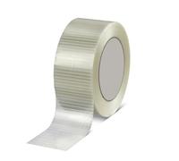 AIBULO Pack of 1 Crossweave Filament Strapping Tape - 50mm x 50m Transparent Bi-Directional Fiberglass Reinforced Heavy Duty Tape for Packing, Shipping, Sealing & Cricket Bat Protection