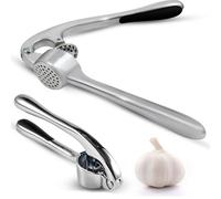 AIBULO Premium Stainless Steel Garlic Press Crusher - Heavy-Duty Rocker Garlic Mincer & Squeezer with Ergonomic Ring Design, Rust-Resistant, Dishwasher Safe Kitchen Gadget