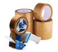 AIBULO Tape Gun Dispenser with 6 Rolls Brown Packing Tape (48mm x 66m) - Heavy Duty Parcel Tape Gun for Moving, Shipping, Packaging Boxes - Strong Adhesive, Smooth Unwind, Easy Box Sealing