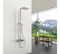 AICA 200x200mm Thermostatic Square Shower Mixer - Safety Lock 38C, Dual Controls, Solid Brass & Chrome, 8in Overhead + Hand Shower