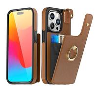 AICase Card Holder Case Compatible with iPhone 15 Pro Max, Compatible with iPhone 15 Pro Max Phone Case Wallet Leather Protective Cover for Women with Ring Kickstand and 8 Credit Card Slots, Brown