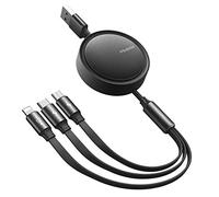 AICase Retractable Multi USB Charger Cable Cord,3 in 1 USB Charger Cable with Type C Micro USB Port Compatible with Most Cell Phones(ISO) Tablets Universal Use Black