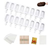 Aicerous 2 x Ice Cream Moulds, Ice Lolly Mould, Silicone Popsicle Molds with 8 Cavities, BPA-Free, with 100 Wooden Sticks, 100 OPP Bags, 100 Labels, 100 Packaging Wire
