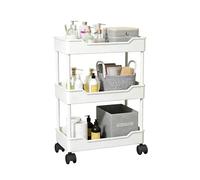 aichilra 3-Tier Rolling Utility Cart on Wheels, Plastic Storage Trolley with Drainage Holes for Kitchen Bathroom Office Bedroom, Heavy-Duty Movable Organizer for Groceries Toiletries Snacks