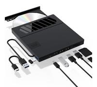 aichilra External CD & DVD Drives, USB 3.0 Type-C Portable CD Burner Writer with SD Slot & USB Ports DVD 8X CD 24X Super Fast Speed Disc Drive, DVD Player for Desktop PC MacOS Windows