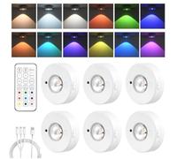 aichilra Under Cabinet Kitchen Lights, 6pcs Rechargeable LED Cupboard Light, 13 Colors Changing, USB Wireless RGB Puck Lights with Remote Control/Timer for Wardrobe/Kitchen