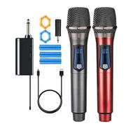 aichilra Wireless Microphone, Handheld Dynamic Microphones with Receiver and 3. 5mm Converter, Rechargeable Wireless Dual UHF Microphones for Karaoke Singing, Wedding, DJ, Party
