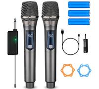 aichilra Wireless Microphone, Handheld Dynamic Microphones with Receiver and 3. 5mm Converter, Rechargeable Wireless Dual UHF Microphones for Karaoke Singing, Wedding, DJ, Party