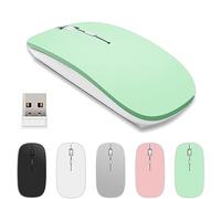 aichiw Wireless Bluetooth Mouse, 3 DPI Levels, Silent Click, Ergonomic, Portable & Lightweight, Compatible with Laptop, Mac, PC, iPad, iPhone, USB Receiver, AA Battery Not Included(Green)