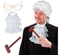 Aichiyu 4 Pieces Judge Costume Accessory Judge Lawyer Wig Judge Choker Blouse Collar Wooden Judge Gavel Eyeglasses for Halloween Judge Cosplay Party Favors (A)