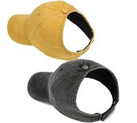 AICILY 2 Pack Backless Cap for Women Natural Curly Hair Hat Baseball Cap Afro Puff Ponytail Hat, Black+Yellow, Medium