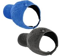 AICILY 2 Pack Backless Cap for Women Natural Curly Hair Hat Baseball Cap Afro Puff Ponytail Hat, Black+Blue, One Size