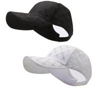 AICILY 2 Pack Backless Cap for Women Natural Curly Hair Hat Baseball Cap Afro Puff Ponytail Hat, Bling-Black＆Gold, Medium
