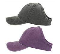 AICILY 2 Pack Backless Ponytail Hat for Women Natural Curly Hair Hat Baseball Cap Women Drawstring Puff Ponytail Hat (Black+Purple), Purple, M