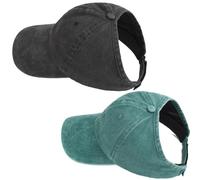AICILY 3 PCS Backless Cap for Women Thick Curly Hair,High Ponytail Satin Lined Baseball Hats for Afro Puff Ponytail, Black＆green, M/L