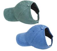 AICILY 3 PCS Backless Cap for Women Thick Curly Hair,High Ponytail Satin Lined Baseball Hats for Afro Puff Ponytail, Blue&green, Small-Large