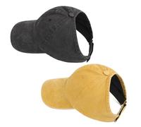 AICILY 3 PCS Backless Cap for Women Thick Curly Hair,High Ponytail Satin Lined Baseball Hats for Afro Puff Ponytail, Black＆yellow, M/L