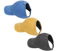AICILY 3 PCS Backless Cap for Women Thick Curly Hair,High Ponytail Satin Lined Baseball Hats for Afro Puff Ponytail, Black＆blue＆yellow, M/L
