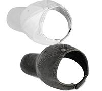 AICILY Beira 2 Pack Backless Ponytail Hat for Women Afro Drawstring Puff Ponytail Baseball Cap, Black+White, Medium