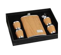 Aiciyimo 9 Oz Wooden Hip Flask Set with 1 Funnel and 4 Cups Whiskey Wine Stainless Steel Flagon Bottle Travel Drinkware for Gifts