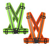AICMEI Reflective Adjustable Vest 2 Pieces, High Visibility, Lightweight, Flexible and Outdoor Safety Equipment Running Equipment, Suitable for Running, Cycling, Walking, and Outdoor（Green Orange）