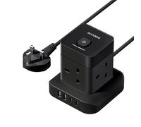 AICODE Cube Extension Lead with USB Slots,4 Way Multi Plug Extension Socket Tower with 2 USB C & 2 USB A Ports,Overload Protected Extension Lead Black with Switch,2M Extension Cable for Home,Office