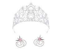 Aicos Silver Crystal Crown and Pink Star Earrings Set for Women Bride Royal Queen Headband Princess Tiara Bridal Wedding Birthday Party Crowns