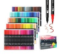 AICOYA 100 Colouring Pens, Dual Tip Brush Pens Fineliners Felt Tip Pens, Art Markers Drawing Sketching Colouring Calligraphy Lettering DIY Card Making