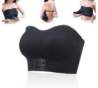 Aicoyiu Breathable Non-Slip Strapless Front Buckle Push-Up Bra, Seamless Invisible Bra, Wireless Bandeau Lace Tube Top Bra for Women (UK, Alpha, XL, Regular, Regular, Black)