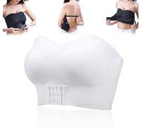 Aicoyiu Breathable Non-Slip Strapless Front Buckle Push-Up Bra, Seamless Invisible Bra, Wireless Bandeau Lace Tube Top Bra for Women (UK, Alpha, 3XL, Regular, Regular, White)