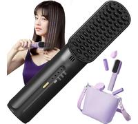 Aicoyiu Portable Cordless Mini Hair Straightening Comb, Negative Ions, 2024 Best, Cordless Hair Straightener Brush, Lightweight & Mini, Black