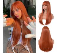 Aida ble Ginger Wig with Fringe for Women Long Straight Orange Ginger Wig Heat Resistant Synthetic Wig for Girls Daily Use Party Halloween Cosplay 24 Inch