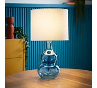 Aida Natural Linen Tall Lamp Shade Bright Bubble Glass Table Lamp ValueLights Bright Blue One Size