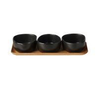 Aida Raw Organic bowl set with wooden tray Titanium Black
