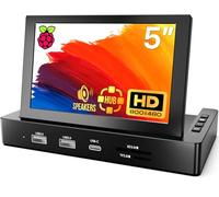 AIDA64 5 Inch Mini Monitor for Raspberry Pi 5/4/3-ROADOM PC Multi-Port Docking Station with Built-in USB Hub and Dual Speakers, USB-C/HDMI Connection for DIY Projects