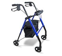 AidaLightweight Folding Four Wheeled Rollator.6 Wheels,Ergonomic Handle Brakes,Parking Brake,Fabric Padded Seat,Shopping Bag,Height Adjustable Handles&Legs,Flip Up Backrest,Aid,Elderly,Mobility