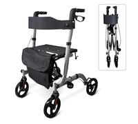 Aidapt 4 Wheel Rollator with Seat and Shopping Bag. Height Adjusting Handles, Foldable, Aluminium Frame, Lightweight, 8" Puncture Proof Wheels. Parking Brakes, for Mobility, Elderly Walking Aid
