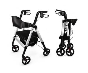 Aidapt Bariatric Folding Light Weight 4 Wheeled Rollator Mobility Aid with Seat, Detachable Carry Bag, Lockable Brakes and Puncture Proof Tyres for Indoor and Outdoor use.