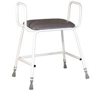 Aidapt Bariatric Perching Stool With Safety Arms – Height-adjustable, Padded Seat, White
