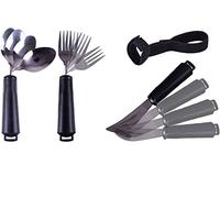 Aidapt Bendable Cutlery Set 3pc Knife Fork Spoon Soft Grip Reduce Wrist Stress Straps - Black