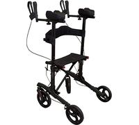 Aidapt Black Forearm Folding Light Weight 4 Wheeled Rollator Upright Walker Mobility Aid with Seat, Detachable Carry Bag, Lockable Brakes and Puncture Proof Tyres for Indoor and Outdoor use.