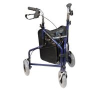 Aidapt 3-Wheel Tri Walker Rollator – Folding Light Weight with Lockable Brakes & Carry Bag – Blue