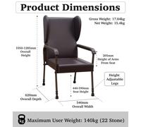 Aidapt Chesterfield Orthopaedic High Back Seat Chair With Adjustment for Leg and Back Height, Easy Wipe Clean Material For Use Elderly and Users With Limited Mobility In Living Rooms and Bedrooms.