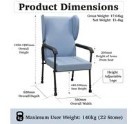 Aidapt Chesterfield Orthopaedic High Back Seat Chair With Adjustment for Leg and Back Height, Easy Wipe Clean Material. For Use by Elderly Users With Limited Mobility In Living Rooms and Bedrooms.