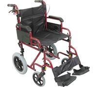 Aidapt Folding Lightweight Attendant Propelled Steel Wheelchair With 18" Seat, Twin Brakes, Lap Strap, Padded Upholstery, Removable Foot Rests and Side Panels for Privacy. Indoors and Outside